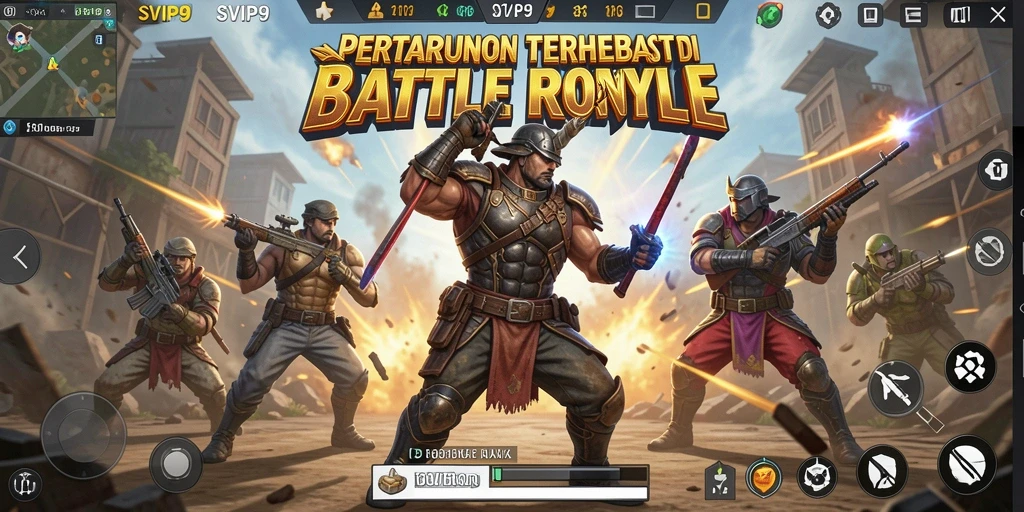 Screenshot utama SVIP9 menampilkan pertempuran intens dalam dunia Battle Royale.